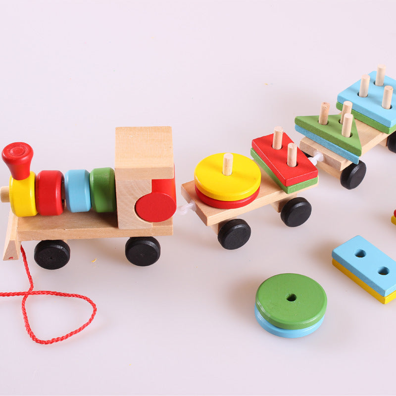 Tren de Madera de Tres Secciones - Juguete Tractor, Rompecabezas de Inteligencia para Niños, Juguetes Educativos