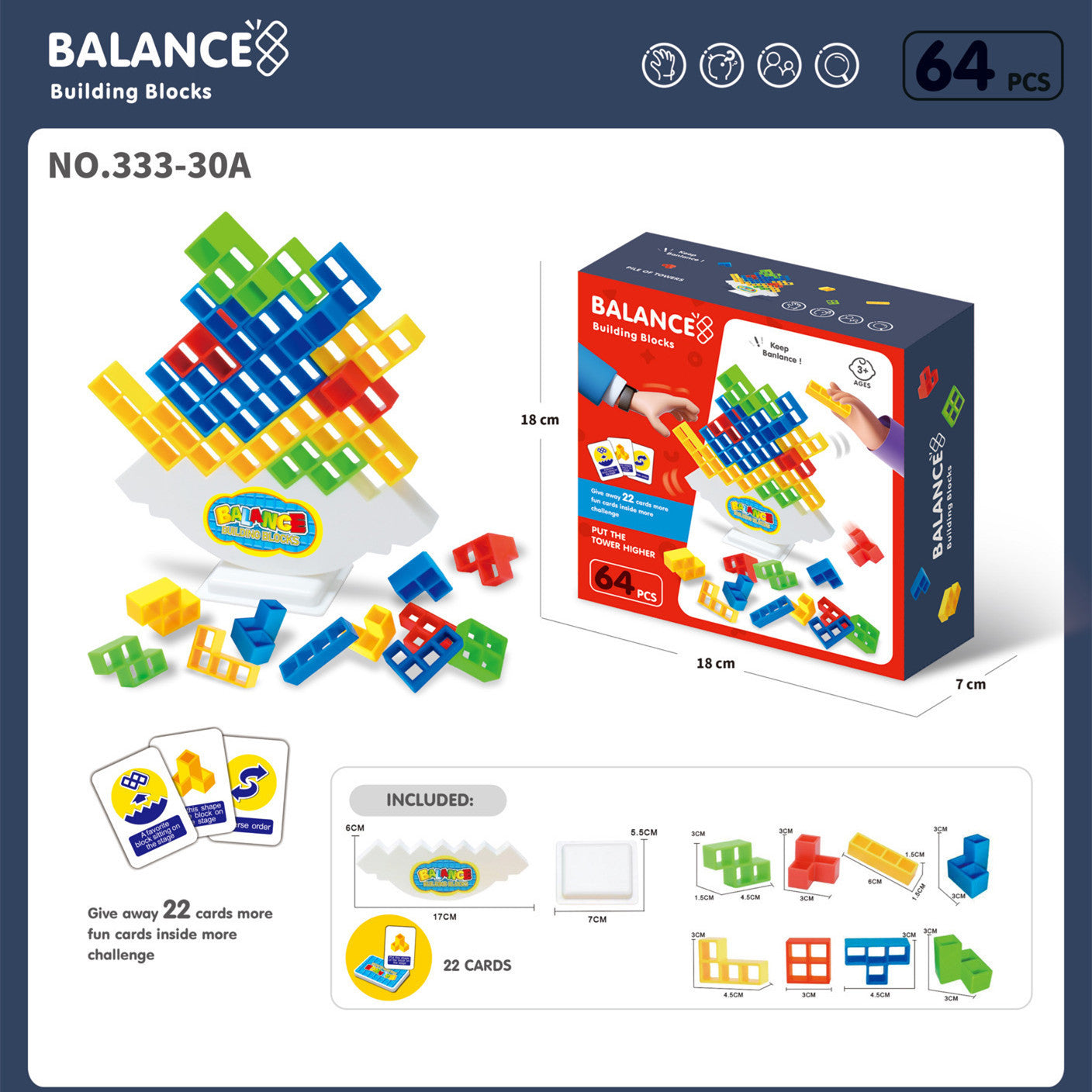Juegos de Equilibrio y Apilamiento - Juguetes de Bloques para Niños y Adultos, Torre de Bloques para Fiestas Familiares, Viajes, Niños y Niñas, Rompecabezas de Construcción